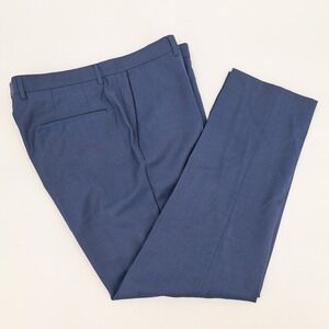 Hugo Boss Mens 36R Blue 100% Virgin Wool Dress Pants Trousers 35x30 Flat Front